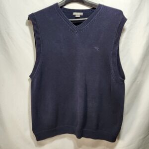Eddie Bauer Mens Sweater‎ Vest Size 2XL Navy Blue Cotton V-Neck Sleeveless
